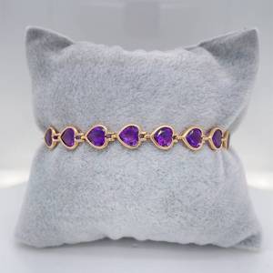lot 24 image: Amethyst Heart Bezel Hinge Link Estate Bracelet in 14k Yellow Gold $1,550 Retail VIDEO