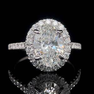lot 1 image: 3.08 Carat Diamond Oval Solitaire Halo Engagement Ring in 14k White Gold w GIA Certification $19,800 Retail VIDEO