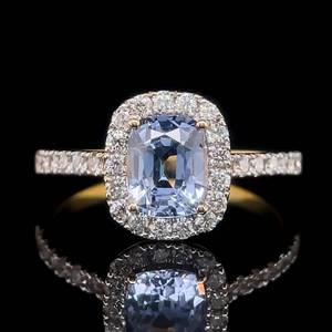 lot 4 image: 1.21 Carat Rare Natural Lilac Light Blue Ceylon Sapphire & Diamond Ring in 18k Yellow Gold w Report $4,200 Retail VIDEO