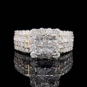 lot 7 image: 2.50 Carat Diamond Square Top Halo Cluster Raised Center Ring in Two-Tone White & Yellow Gold $6,250 Retail VIDEO