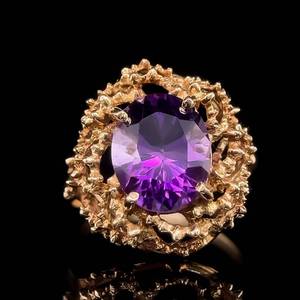 lot 14 image: 6.75 Carat Oval Cut Amethyst Solitaire Coral Reef Wreath Openwork Ring in 14k Yellow Gold $1,899 Retail VIDEO