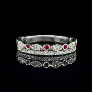 lot 16 image: Jewelry Designer to the Stars NEIL LANE Natural Ruby & Diamond Double Row Stack Ring in 14k White Gold $1,599 Retail VIDEO