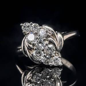 lot 19 image: Very Fine Craftsmanship 1.00 Carat Diamond Cluster Scalloped Estate Ring in 14k White Gold $2,650 Retail