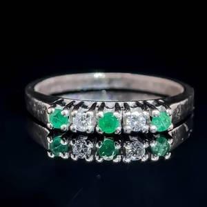 lot 31 image: Diamond & Natural Emerald Anniversary Style Five-Stone Ring in 14k White Gold - Stacking Band $1,399 Retail