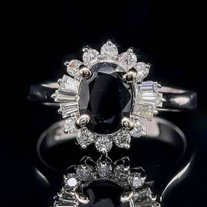 lot 36 image: Oval Dark Blue Sapphire & Diamond Ballerina Cocktail Cluster Estate Ring in 14k White Gold $2,025 Retail