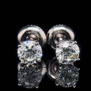 lot 12 image: Classic Sparkle 0.90 Carat Diamond Round Brilliant Cut Solitaire Stud Earrings in 14k White Gold, Secure Screw Backs VIDEO