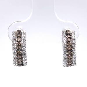lot 20 image: 0.60ct Diamond White & Fancy Brown Chocolate Triple Row Huggie Earrings in White Gold, Oblong Shaped Hoops, Hinge Backs $2,100 Retail VIDEO