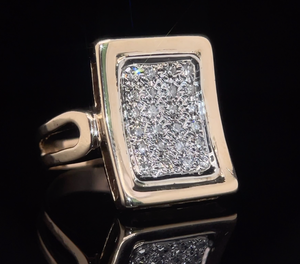 lot 10 image: .75 Carat Diamond Rectangle Concave Vintage Ring in 14k Yellow Gold, Statement Geometric Style  $2,800 Retail VIDEO