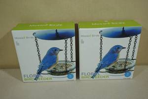 lot 148 image: 2 Mosaic Birds Floral Feeders -Aqua