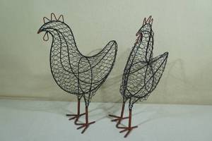 lot 181 image: 2 Chicken Wire Rooster Yard Ornaments