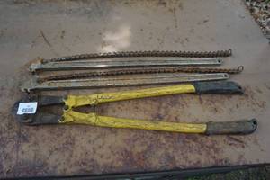 lot 57 image: 2 Chain Pipe Wrenches and Bolt Cutters