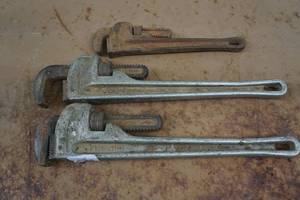 lot 55 image: 3 Ridgid Pipe Wrenches - 2 are Aluminum