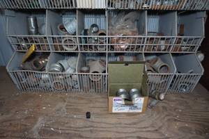 lot 65 image: Shop Organizer Rack with Fittings and Parts