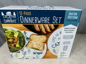 New Camping Themed 12 Piece Dinnerware Set