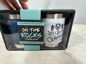 2 New Camping Themed Stainless Steel Tumblers with Lids