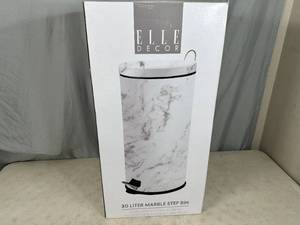 New 30 Liter Metal Marble Look Trash Bin