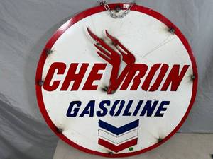 Recycled Metal Chevron Gasoline Sign
