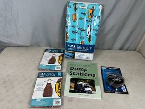 New RV  Camping Tablecloth, Sewer Cap, Aprons, Book