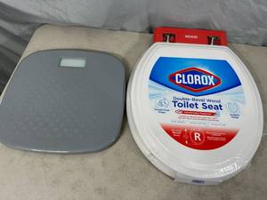 New Clorox Wood Toilet Seat and Bathroom Scale