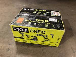 lot 34 image: RYOBI ONE 18V Cordless 6-Tool Combo Kit  Customer Returns See Pictures
