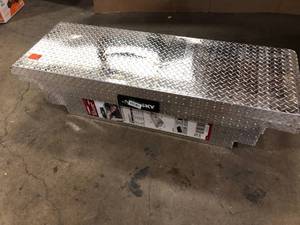 lot 42 image: Husky 71.36 in. Diamond Plate Aluminum Full Size Crossbed Truck Tool Box  Does Not Open   Customer Returns See Pictures