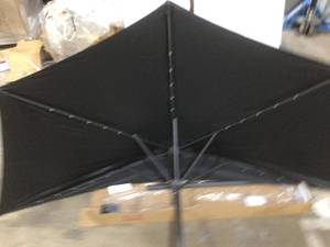 lot 2 image: 9 ft. Aluminum Market Solar Lighted Tilt Half Round Patio Umbrella with LED in Black Solution Dyed Polyester Customer Returns See Pictures