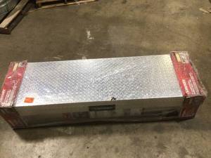 lot 13 image: Husky 71.36 in. Diamond Plate Aluminum Full Size Crossbed Truck Tool Box   Customer Returns  See Pictures