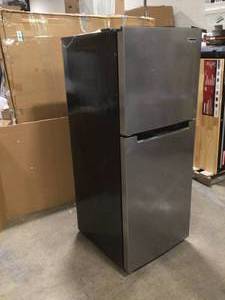 lot 37 image: Magic Chef 10.1 cu. ft. Top Freezer Refrigerator in Platinum Steel Customer Returns  See Pictures