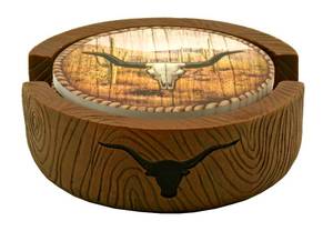 lot 16 image: Rodeo Roundup Western Colorado Desert Longhorn Skull Cowboy Drink Coaster Set