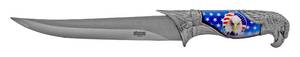 lot 86 image: 13.63 Fantasy Edge Trailing Point Collectors Hunting Knife - God Bless America Mount Rushmore