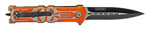 lot 35 image: 5 Tech Tough Stainless Steel Punisher Skull Folding Pocket Knife - Orange