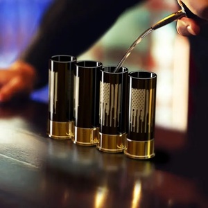lot 50 image: 12 Gauge Shot Glasses Set of 4 - Gun American Flag