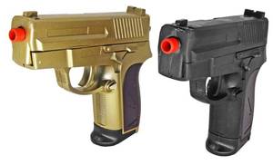 lot 32 image: Dual P.618 Spring Airsoft Hand Guns - Gold & Black