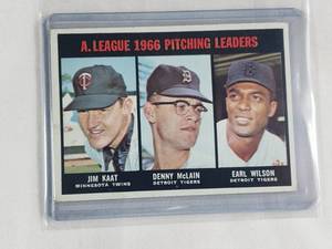A. League 1966 Pitching Leaders Jim Kaat, Denny McLain, Earl Wilson Topps No. 235