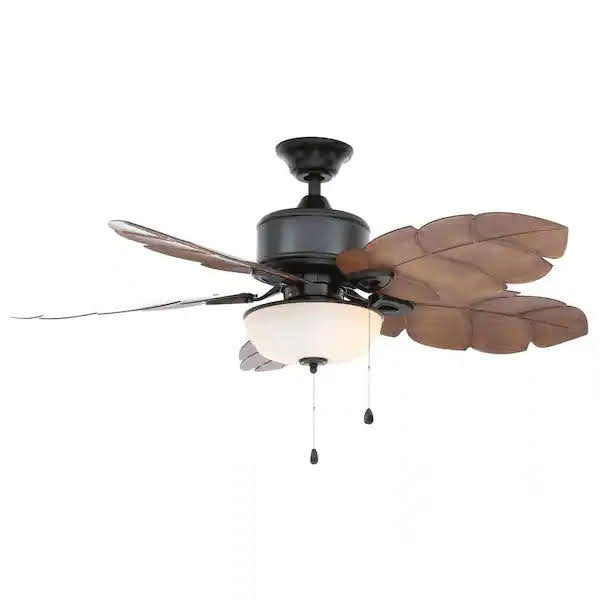 NEW - Home Decorators Collection Palm Cove 52 in. Indoor/Outdoor LED  Natural Iron Ceiling Fan with Light Kit, Downrod and Reversible Motor  082392911225 MSRP $164.00 | Golden Valley Auction #11 Ceiling Fans,