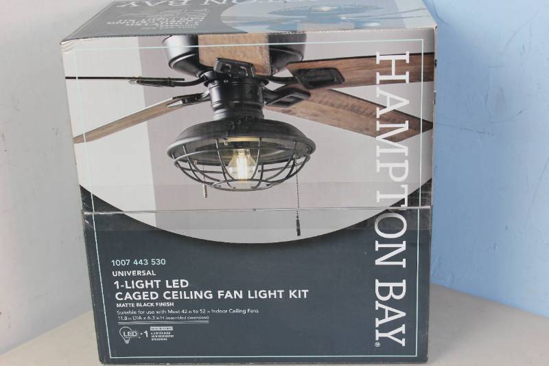 lot 6 image: NEW - Hampton Bay Universal Matte Black Ceiling Fan LED Light Kit (NO FAN - LIGHT ONLY) 082392522292 MSRP $51.97