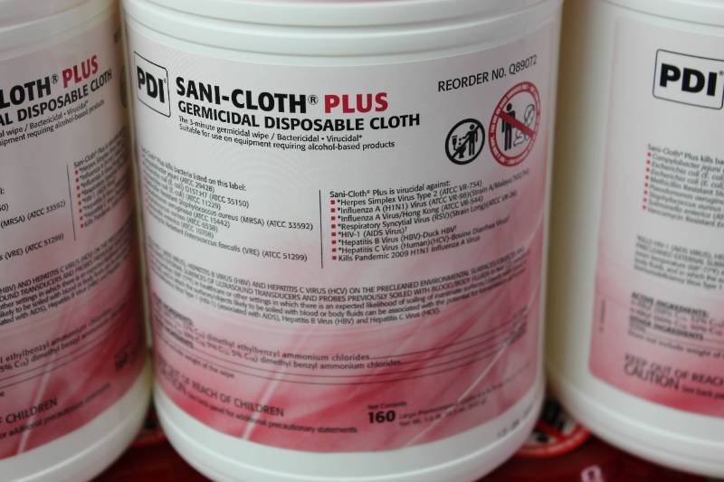 lot 258 image: Case of 12 Canisters Sani-cloth Plus Germicidal Disposable Wipes 6 x 6-34 Large 160 Wipes
