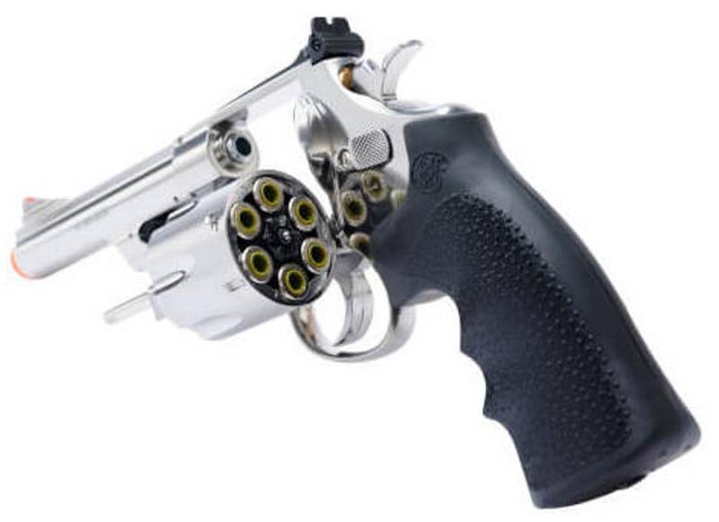 lot 8 image: NEW - Smith and Wesson M29 Electroplated Airsoft Revolver, Chrome 723364759178 MSRP $144.95
