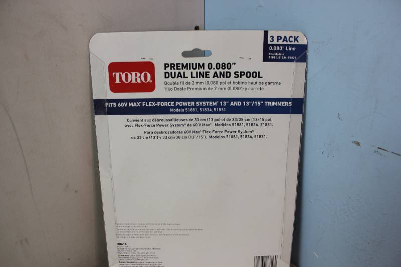lot 35 image: NEW - Toro 0.080 in. 60V 13 in. and 15 in. Flex-Force Trimmers Replacement Spool (3-Pack) 021038886169 MSRP $24.98