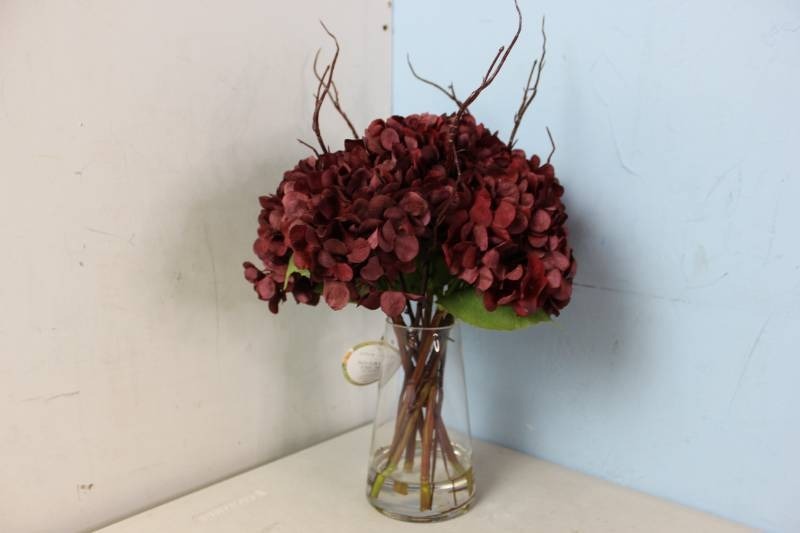 lot 19 image: NEW - allen  roth 15-in Red Indoor Artificial Hydrangea Flowers 803284037355 MSRP $34.98
