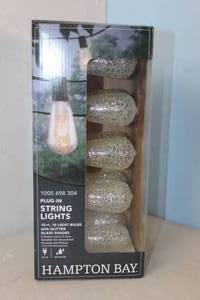 lot 53 image: NEW - Hampton Bay OutdoorIndoor 10 ft. Plug-In Incandescent ST40 Crackle Bulb String Light (10-Heads) 842674050239