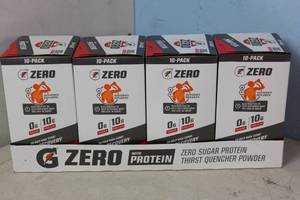 lot 183 image: 40 (4 x 10 packs) Gatorade G-Zero w-Protien Fruit Punch Powder Best By 32023