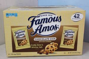 lot 226 image: Case of 42 x 2oz Bags of Famous Amos Cookies Best By 3192023