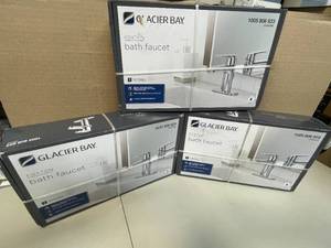 lot 4 image: Lot of 3 Glacier Bay Foxton Single Hole Single-Handle Bathroom Faucet in Chrome not used