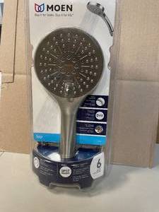 lot 15 image: Moen Iso 6-Spray 4.5 in. Single Wall Mount Handheld Rain Shower Head in Spot Resist Brushed Nickel Eco new