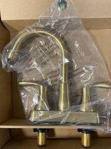 lot 16 image: Deveral 4 in. Centerset 2-Handle High-Arc Bathroom Faucet in Matte Gold New