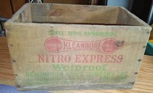 lot 388 image: Kleanbore Remington Nitro Express Ammunition Wood Box.