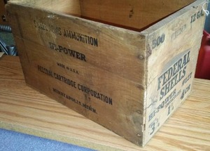 lot 395 image: Federal Hi Power Shells Wood Box.