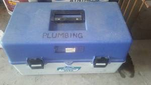 lot 414 image: Plumbing Toolbox With All Kinds Of Good Stuff.