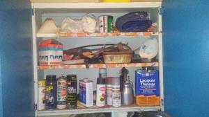 lot 444 image: Blue Metal Cabinet With Contents.
